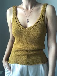 Hand knitted linen v-neck tank top