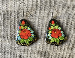 Earrings Hand Painted Wooden Painted Russian Folk Style 1,5"