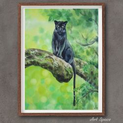 Original watercolor painting Panther, decoration for office, playroom, decor, decoration for office, for room, home