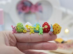 Micro crochet toy easter dollhouse miniatures tiny easter eggs with toys collection miniatures handmade