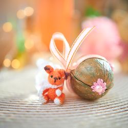 funny gift for girlfriend. amigurumi miniature crochet squirrel in walnut, small squirrel, miniature squirrel.