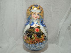 Russian  Roly Poly Matryoshka wooden doll hand-painted babushka OOAK nestid dolls Russian art