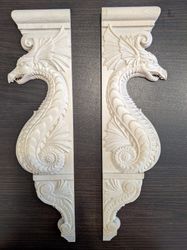 Wooden plaque Carved dragon shelf Door surround Wall fireplace Decor 2pcs