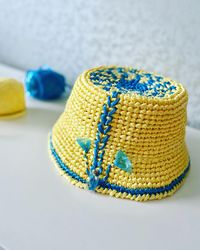 Buckethat Ukrainianhat  Raffia hat Yellow hat summer hat
