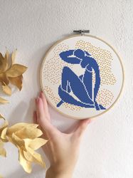 Henri Matisse inspired cross stitch pattern PDF Abstract woman embroidery Nu Bleu