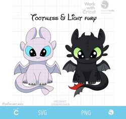 SVG Toothless & Light fury Svg, Night fury svg layered, How to train your dragon Svg Baby Dragons Clipart