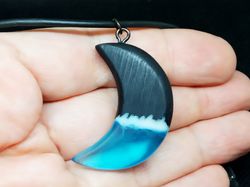 Moon phase necklace Resin wood pendant Birth moon necklace Wood resin necklace