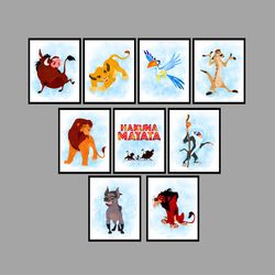 The Lion King Disney Set Art Print Digital Files decor nursery room watercolor