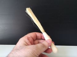 Hand-made carved sprinkling brush. Wood, carving, natural fibers. Size:  7,8"
