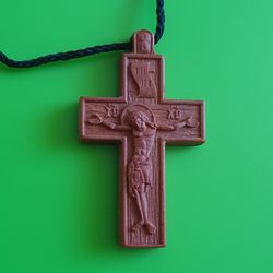 Orthodox wooden cross crucifix made of pear tree 2x1.1" free shipping