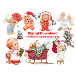 Vintage Christmas Clipart,Christmas Kids png,Vintage Christmas children angel Clipart,Retro Christmas Graphics