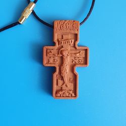 Orthodox wooden handmade cross crucifix 1.8x1" made of pear tree free shipping
