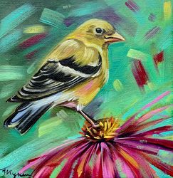 Bird painting on canvas Bird painting original art Animal Small artwork 6 by 6 KatrinaOrlovaArt