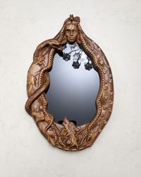 Scrying Mirror, Magic Wall Mirror Carved On Wood, Witch Altar Tile, Black mirror