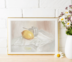 Sugar bowl and lemon original watercolour painting still life wall art