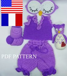 clothes, pajamas, set of clothes for sleeping dolls, Shoes for Doll and Toy Owl (ENG, FR),  set, sleeping beauty doll