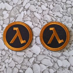 Half Life Logo Lambda Patch Emroidered Patch Sew on or Hook and Loop Black and Orange