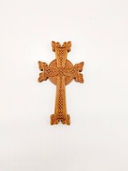 Khachkar Cross with dust ash container, Armenian carved wood cross, Wall carved home decor, Christian crosefix carving