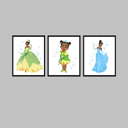 The Princess and the Frog Tiana Disney Set Art Print Digital Files decor nursery room watercolor