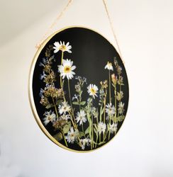 Floral wall hanging Boho home decor Pressed flower resin wall art Circle flower frame