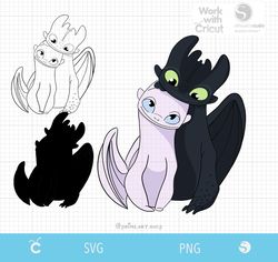 Couple dragons family, cute dragons svg, night fury svg, light fury svg, how to train your dragon svg