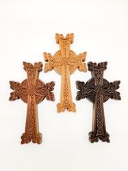 Khachkar Cross, Armenian carved wood cross, Wall carved home decor, Christian crosefix carving engraved, Religious, Chri