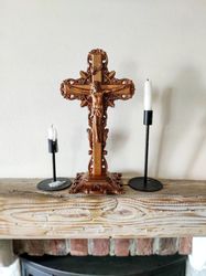 Wooden Crucifix 15,35" height, Jesus Christ, carved wooden cross, Catholic cross Wood Crucifix catholic cross