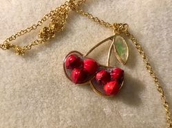Cherries pendant necklace, handmade necklace gift for her