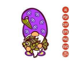 Layered Summer Gnome Mandala with fish SVG