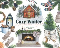Cozy winter watercolor clipart, Winter mood, Christmas clipart, 300 DPI, Digital, PNG