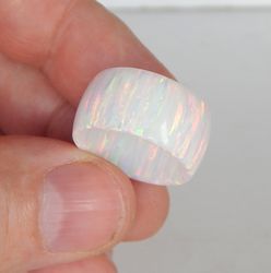 Wide white opal ring. Very beautiful ring made of synthetic opal. Solid opal ring.