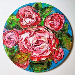 Rose Painting Original Art Floral Art Roses Artwork Flowers Painting Small Acrylic Painting Round Format 10"