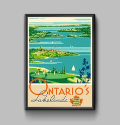 Ontarios Lakelands vintage travel poster, digital download