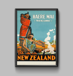Welcome to New Zealand vintage travel poster, digital download