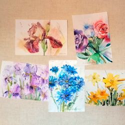 Set Artworks Series Chrysanthemum Irises Daylilies Roses Flower