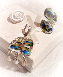 Handmade silver Enamel Silver earrings Jewelry silver Multicolored ring Handmade earingss Jewelry handmade