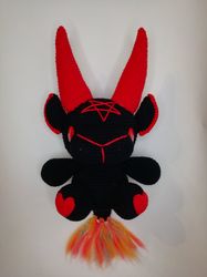 Black baphomet plush with heart, Crochet animal, Gothic toy, Creepy amigurumi, Horror doll, Monster toy.