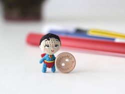 Superman doll tiny crochet cartoon character miniature toy cute gift for dad superhero doll handmade collectibles toy