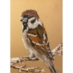 Sparrow Painting Bird Original Art Pastels Painting Cute Painting Nature Painting Sparrow Original Artwork