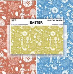 Easter Digital Paper Spring Seamless Pattern Folk Wallpaper Packaging Fabric Background License Eggs Boy Girl
