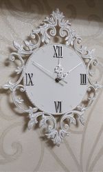Small white wall clock with silver ornaments in vintage style Silent wall clock Wedding gift White shabby chic decor