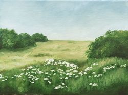 Summer Painting, Original Art, Landscape Painting, Landscape Artwork, 7.1 by 9.4 inch