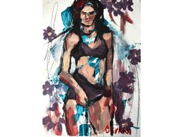 Nude Woman Painting Original Acrylic Art Erotic Artwork by OlivKan