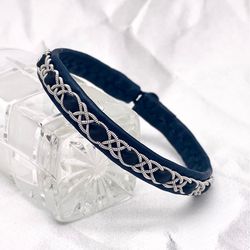 Scandinavian design bracelet. Custom size bracelet. Genuine leather black bracelet