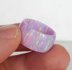 Solid opal band. Very beautiful opal ring lilac color. Wide opal ring. Solid opal ring.