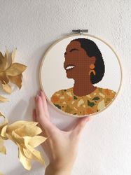 Black woman cross stitch pattern Boho cross stitch PDF Black girl Afro woman portrait African American girl Terrazzo