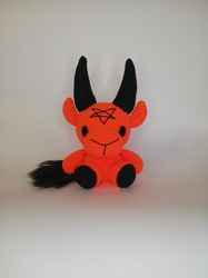 Orange baphomet plush, Plushie demon, Kawaii decor, Stuff crochet animal, Gothic spooky toy, Cute and creepy demon plush
