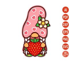 Layered Summer Gnome with Strawberry SVG