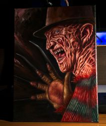 Original freddy krueger oil painting, A Nightmare on Elm Street, Horror portrait, Hand painted, Halloween gift