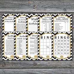 Black White Chevron Birthday Party Games bundle,Adult birthday games package,Printable Birthday Games,INSTANT DOWNLOAD